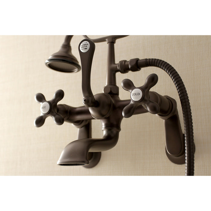 Kingston Heirloom AE57T5 - Aqua Vintage Three-Handle 2-Hole Tub Wall Mount Clawfoot Tub Faucet with Hand Shower, Oil Rubbed Bronze