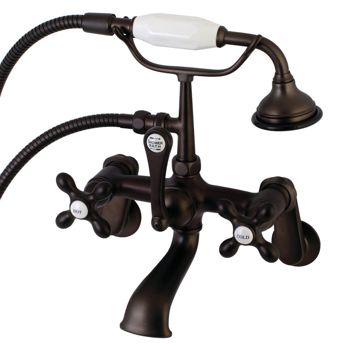 Kingston Heirloom AE57T5 - Aqua Vintage Three-Handle 2-Hole Tub Wall Mount Clawfoot Tub Faucet with Hand Shower, Oil Rubbed Bronze