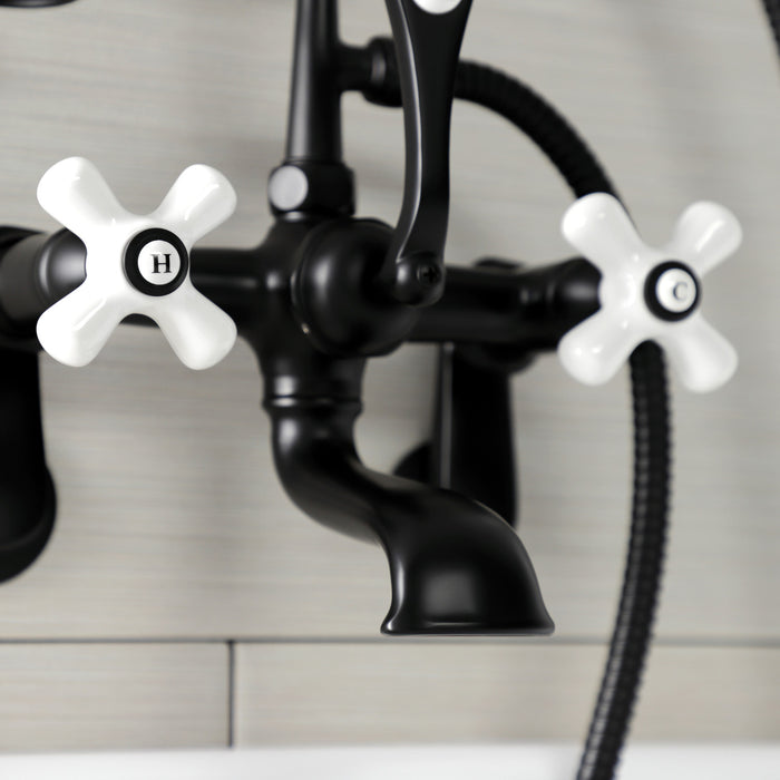 Kingston Heirloom AE59T0 - Aqua Vintage Three-Handle 2-Hole Tub Wall Mount Clawfoot Tub Faucet with Hand Shower, Matte Black