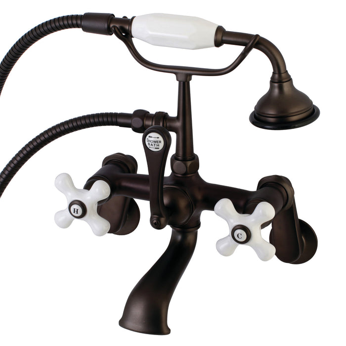 Kingston Heirloom AE59T5 - Aqua Vintage Three-Handle 2-Hole Tub Wall Mount Clawfoot Tub Faucet with Hand Shower, Oil Rubbed Bronze