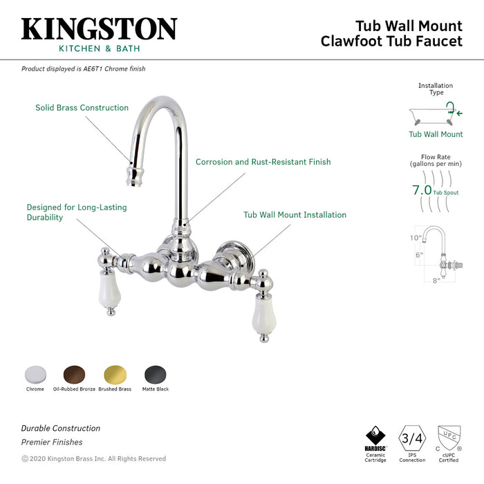 Kingston Heirloom AE5T7 - Aqua Vintage Two-Handle 2-Hole Tub Wall Mount Clawfoot Tub Faucet, Brushed Brass