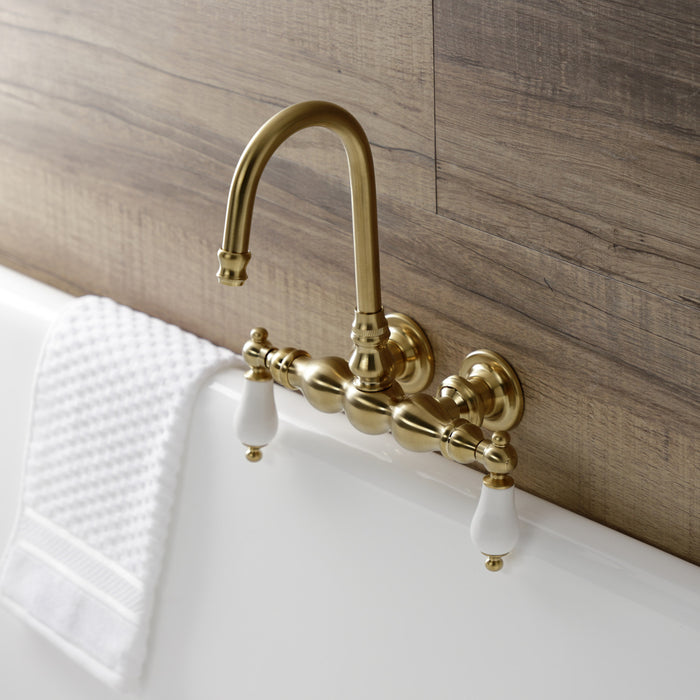 Kingston Heirloom AE5T7 - Aqua Vintage Two-Handle 2-Hole Tub Wall Mount Clawfoot Tub Faucet, Brushed Brass