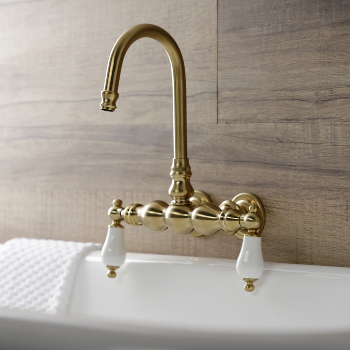 Kingston Heirloom AE5T7 - Aqua Vintage Two-Handle 2-Hole Tub Wall Mount Clawfoot Tub Faucet, Brushed Brass