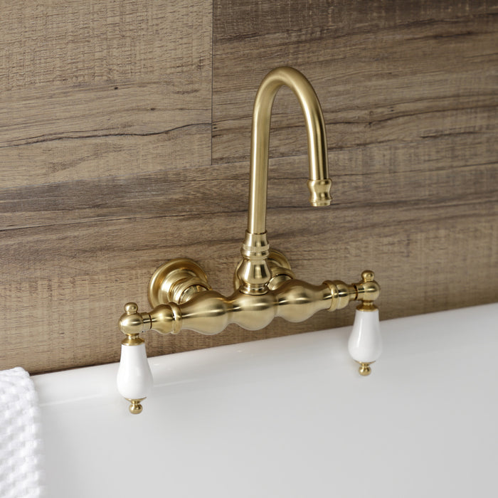 Kingston Heirloom AE5T7 - Aqua Vintage Two-Handle 2-Hole Tub Wall Mount Clawfoot Tub Faucet, Brushed Brass