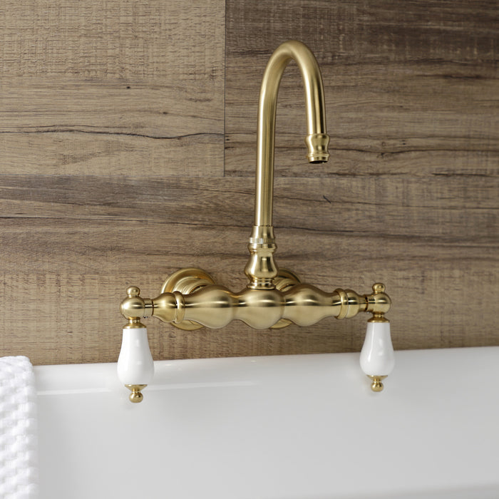 Kingston Heirloom AE5T7 - Aqua Vintage Two-Handle 2-Hole Tub Wall Mount Clawfoot Tub Faucet, Brushed Brass
