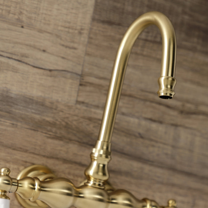 Kingston Heirloom AE5T7 - Aqua Vintage Two-Handle 2-Hole Tub Wall Mount Clawfoot Tub Faucet, Brushed Brass
