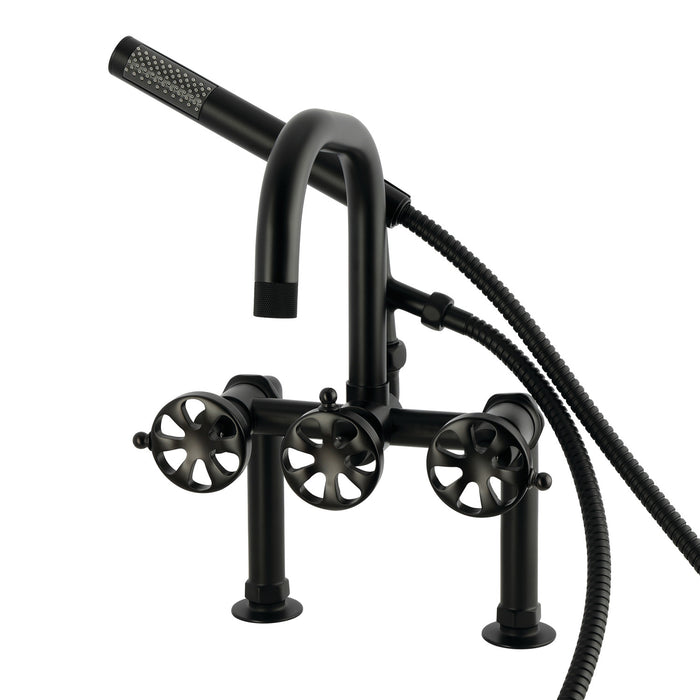 Kingston Sona AE6000RX - Belknap Three-Handle 2-Hole Deck-Mount Clawfoot Tub Faucet with Hand Shower, Matte Black