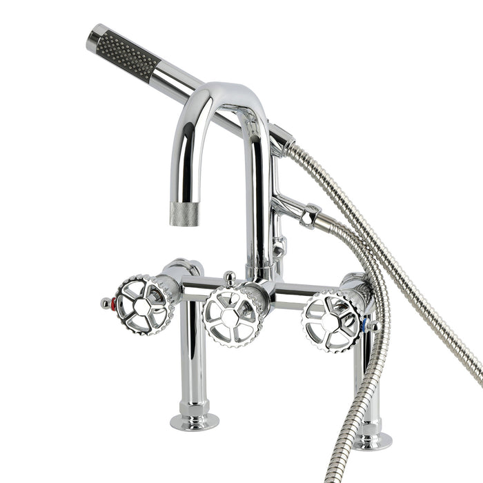 Kingston Sona AE6001CG - Fuller Three-Handle 2-Hole Deck-Mount Clawfoot Tub Faucet with Hand Shower, Polished Chrome