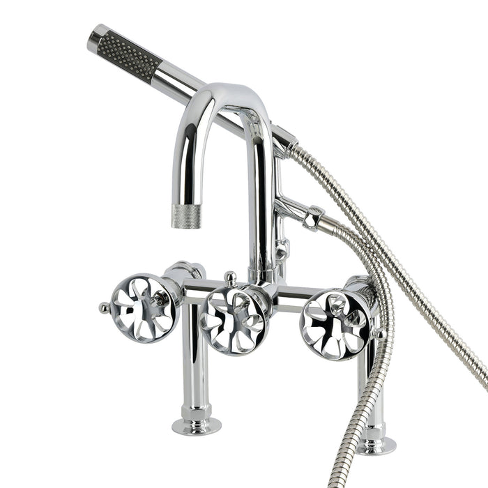 Kingston Sona AE6001RX - Belknap Three-Handle 2-Hole Deck-Mount Clawfoot Tub Faucet with Hand Shower, Polished Chrome