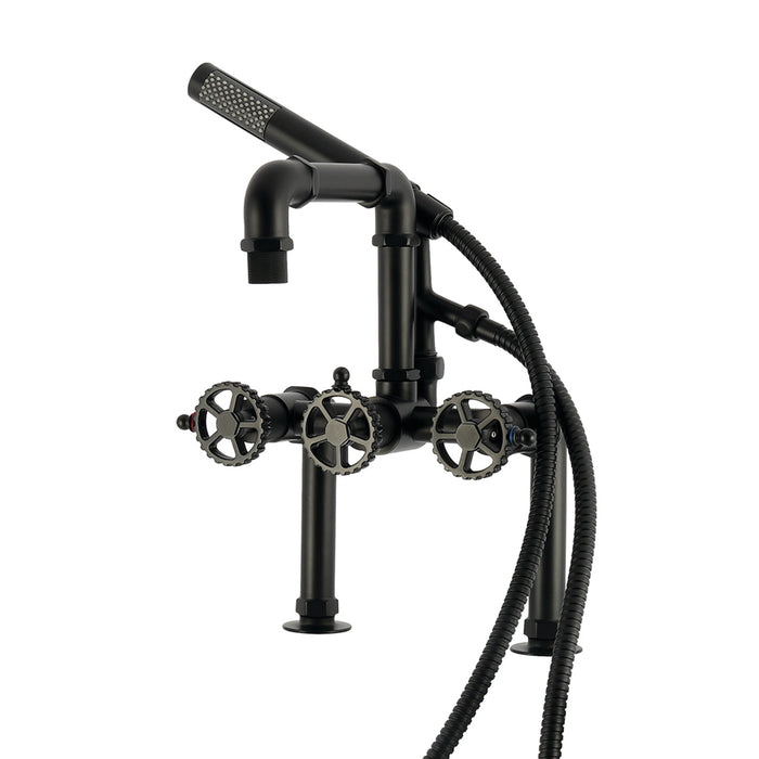 Kingston Sona AE6400CG - Fuller Three-Handle 2-Hole Deck-Mount Clawfoot Tub Faucet with Hand Shower, Matte Black