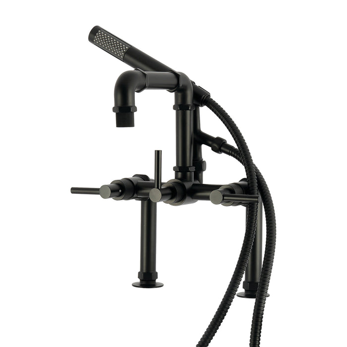 Kingston Sona AE6400DL - Concord Three-Handle 2-Hole Deck-Mount Clawfoot Tub Faucet with Hand Shower, Matte Black