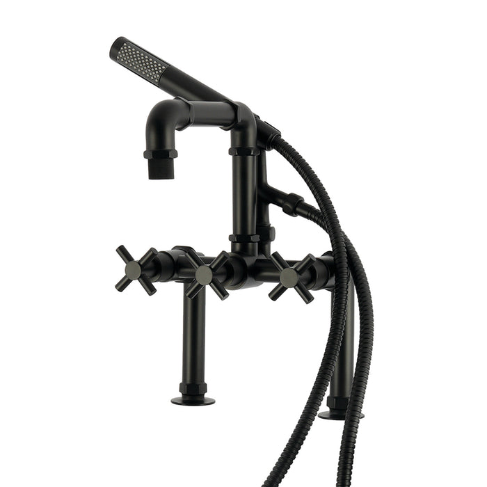 Kingston Sona AE6400DX - Concord Three-Handle 2-Hole Deck-Mount Clawfoot Tub Faucet with Hand Shower, Matte Black