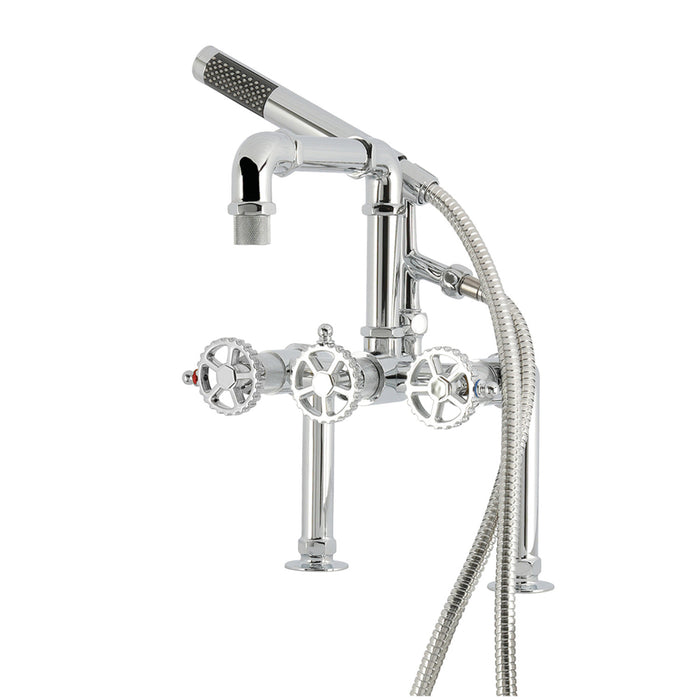 Kingston Sona AE6401CG - Fuller Three-Handle 2-Hole Deck-Mount Clawfoot Tub Faucet with Hand Shower, Polished Chrome