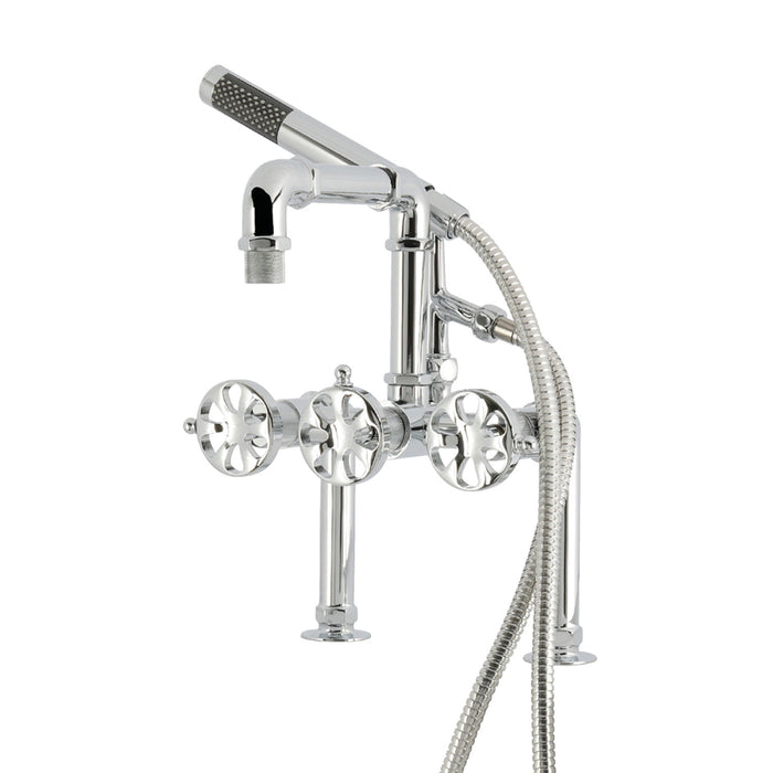 Kingston Sona AE6401RX - Belknap Three-Handle 2-Hole Deck-Mount Clawfoot Tub Faucet with Hand Shower, Polished Chrome