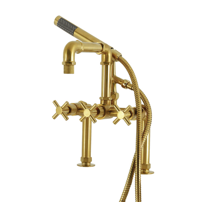 Kingston Sona AE6407DX - Concord Three-Handle 2-Hole Deck-Mount Clawfoot Tub Faucet with Hand Shower, Brushed Brass