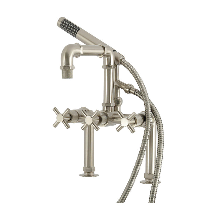 Kingston Sona AE6408DX - Concord Three-Handle 2-Hole Deck-Mount Clawfoot Tub Faucet with Hand Shower, Brushed Nickel