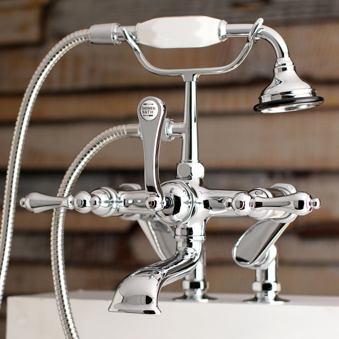 Kingston Heirloom AE652T1 - Vintage Three-Handle 2-Hole Deck-Mount Clawfoot Tub Faucet with Hand Shower, Polished Chrome
