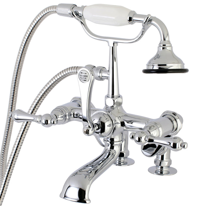 Kingston Heirloom AE652T1 - Vintage Three-Handle 2-Hole Deck-Mount Clawfoot Tub Faucet with Hand Shower, Polished Chrome
