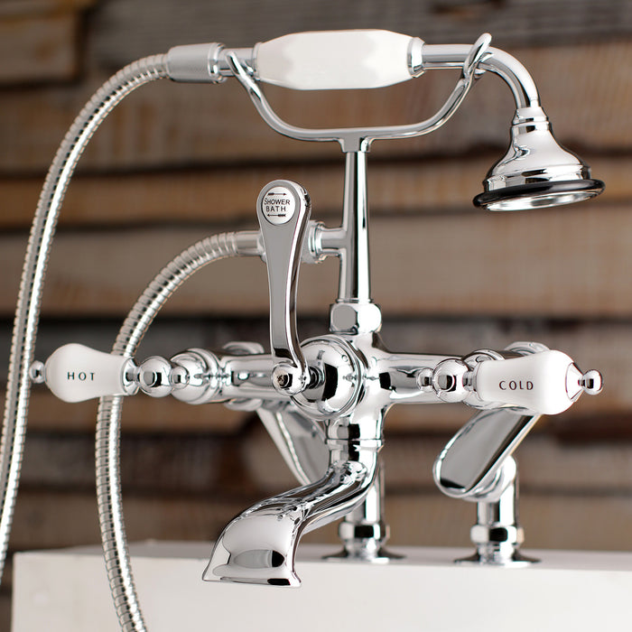 Kingston Heirloom AE654T1 - Vintage Three-Handle 2-Hole Deck-Mount Clawfoot Tub Faucet with Hand Shower, Polished Chrome