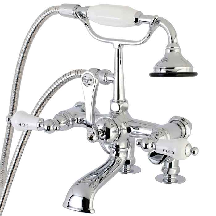 Kingston Heirloom AE654T1 - Vintage Three-Handle 2-Hole Deck-Mount Clawfoot Tub Faucet with Hand Shower, Polished Chrome