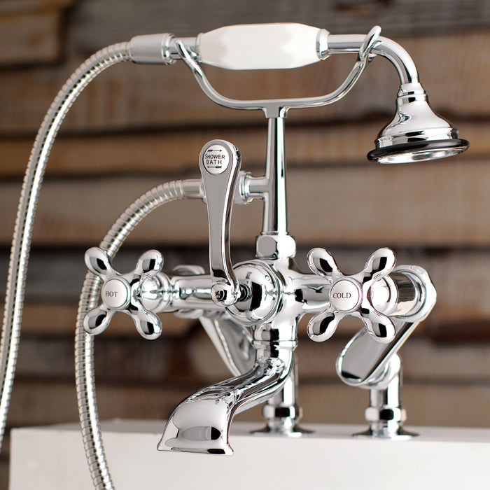Kingston Heirloom AE658T1 - Vintage Three-Handle 2-Hole Deck-Mount Clawfoot Tub Faucet with Hand Shower, Polished Chrome