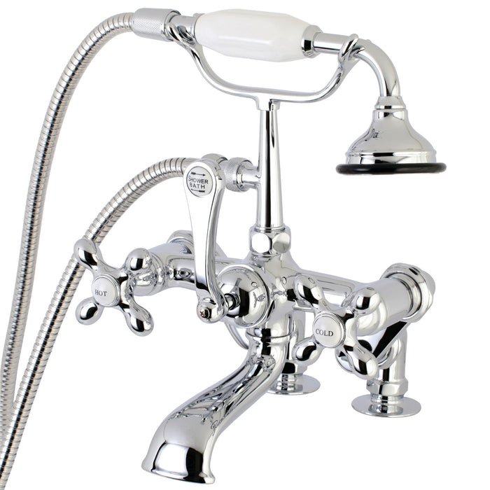 Kingston Heirloom AE658T1 - Vintage Three-Handle 2-Hole Deck-Mount Clawfoot Tub Faucet with Hand Shower, Polished Chrome