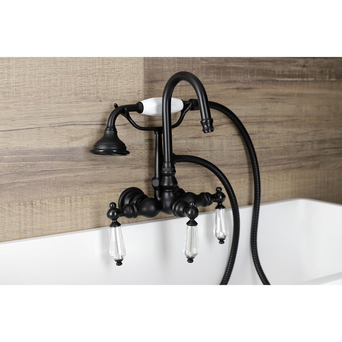 Kingston Heirloom AE7T0WLL - Wilshire Three-Handle 2-Hole Tub Wall Mount Clawfoot Tub Faucet with Hand Shower, Matte Black