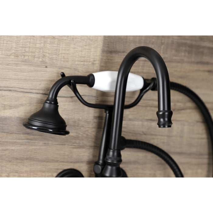 Kingston Heirloom AE7T0WLL - Wilshire Three-Handle 2-Hole Tub Wall Mount Clawfoot Tub Faucet with Hand Shower, Matte Black