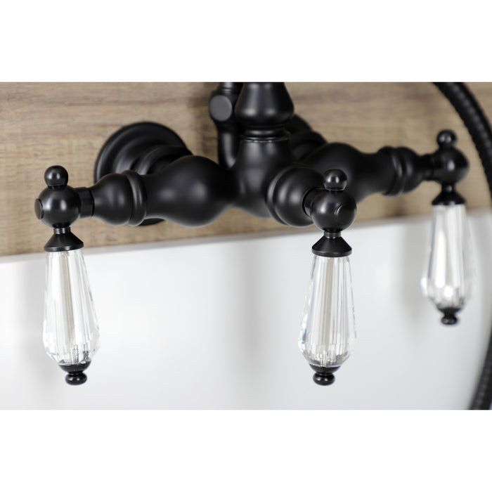 Kingston Heirloom AE7T0WLL - Wilshire Three-Handle 2-Hole Tub Wall Mount Clawfoot Tub Faucet with Hand Shower, Matte Black