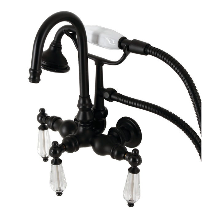 Kingston Heirloom AE7T0WLL - Wilshire Three-Handle 2-Hole Tub Wall Mount Clawfoot Tub Faucet with Hand Shower, Matte Black