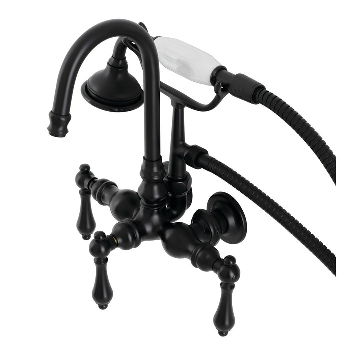 Kingston Heirloom AE7T0 - Aqua Vintage Three-Handle 2-Hole Tub Wall Mount Clawfoot Tub Faucet with Hand Shower, Matte Black
