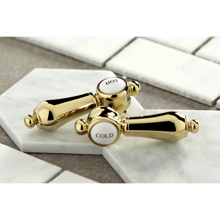 Kingston Heirloom AE7T2BAL - Heirloom Three-Handle 2-Hole Tub Wall Mount Clawfoot Tub Faucet with Hand Shower, Polished Brass