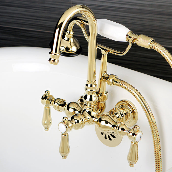 Kingston Heirloom AE7T2BAL - Heirloom Three-Handle 2-Hole Tub Wall Mount Clawfoot Tub Faucet with Hand Shower, Polished Brass