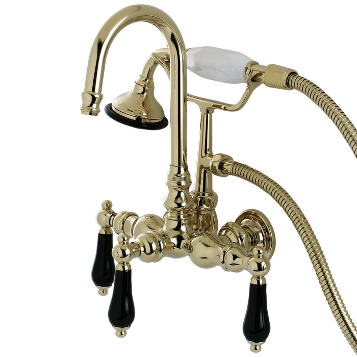 Kingston Heirloom AE7T2PKL - Duchess Three-Handle 2-Hole Tub Wall Mount Clawfoot Tub Faucet with Hand Shower, Polished Brass