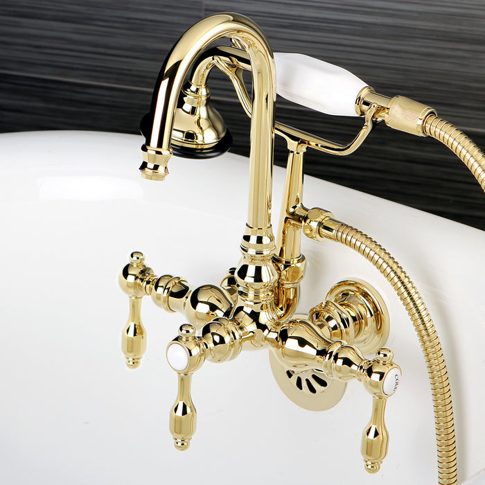 Kingston Heirloom AE7T2TAL - Tudor Three-Handle 2-Hole Tub Wall Mount Clawfoot Tub Faucet with Hand Shower, Polished Brass