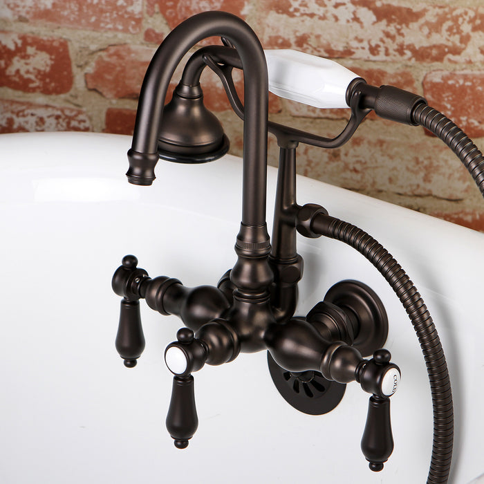 Kingston Heirloom AE7T5BAL - Heirloom Three-Handle 2-Hole Tub Wall Mount Clawfoot Tub Faucet with Hand Shower, Oil Rubbed Bronze