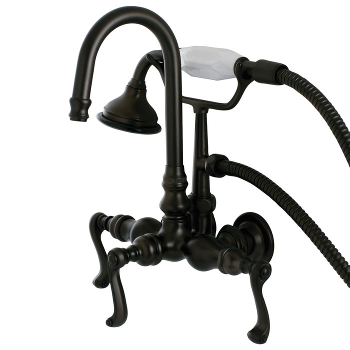 Kingston Tulare AE7T5FL - Royale Three-Handle 2-Hole Tub Wall Mount Clawfoot Tub Faucet with Hand Shower, Oil Rubbed Bronze