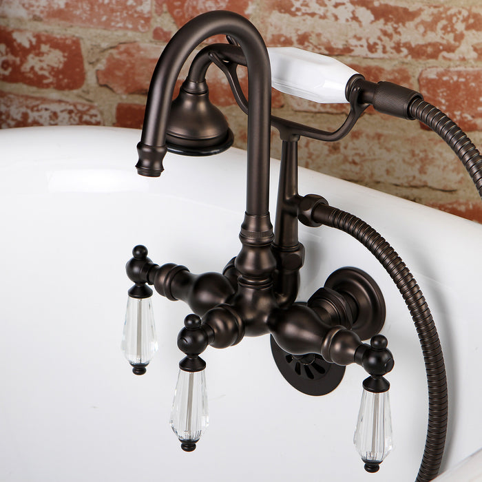Kingston Heirloom AE7T5WLL - Wilshire Three-Handle 2-Hole Tub Wall Mount Clawfoot Tub Faucet with Hand Shower, Oil Rubbed Bronze