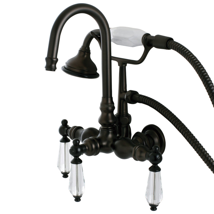 Kingston Heirloom AE7T5WLL - Wilshire Three-Handle 2-Hole Tub Wall Mount Clawfoot Tub Faucet with Hand Shower, Oil Rubbed Bronze