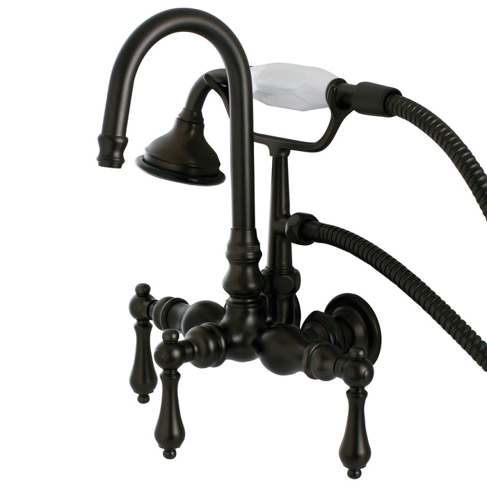Kingston Heirloom AE7T5 - Aqua Vintage Three-Handle 2-Hole Tub Wall Mount Clawfoot Tub Faucet with Hand Shower, Oil Rubbed Bronze