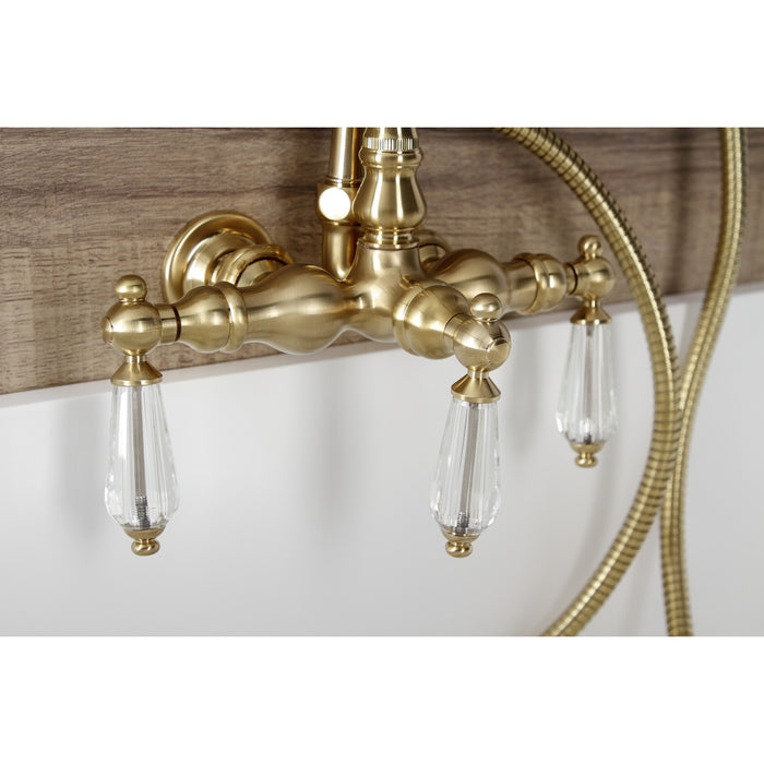 Kingston Heirloom AE7T7WLL - Wilshire Three-Handle 2-Hole Tub Wall Mount Clawfoot Tub Faucet with Hand Shower, Brushed Brass