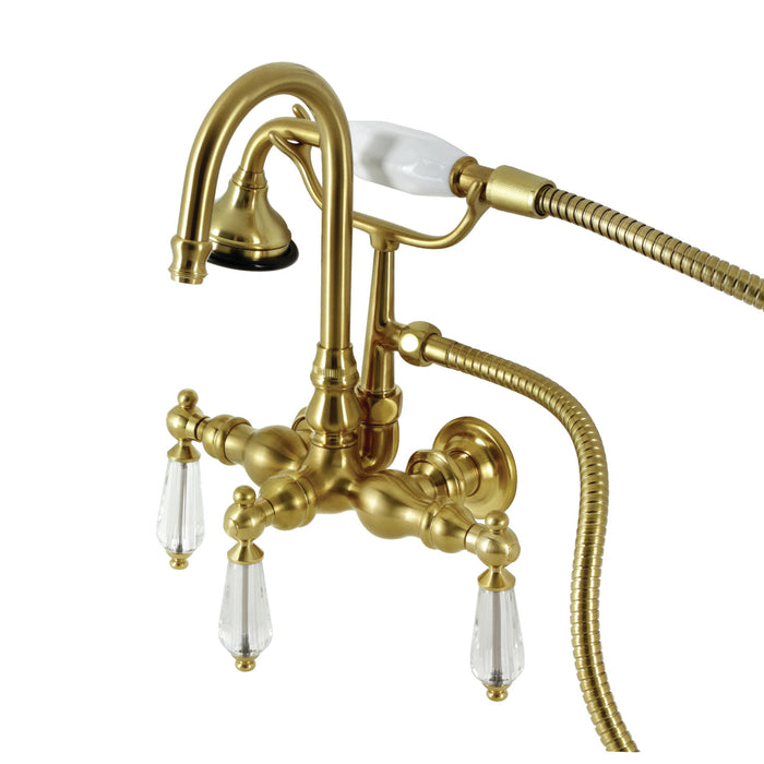 Kingston Heirloom AE7T7WLL - Wilshire Three-Handle 2-Hole Tub Wall Mount Clawfoot Tub Faucet with Hand Shower, Brushed Brass