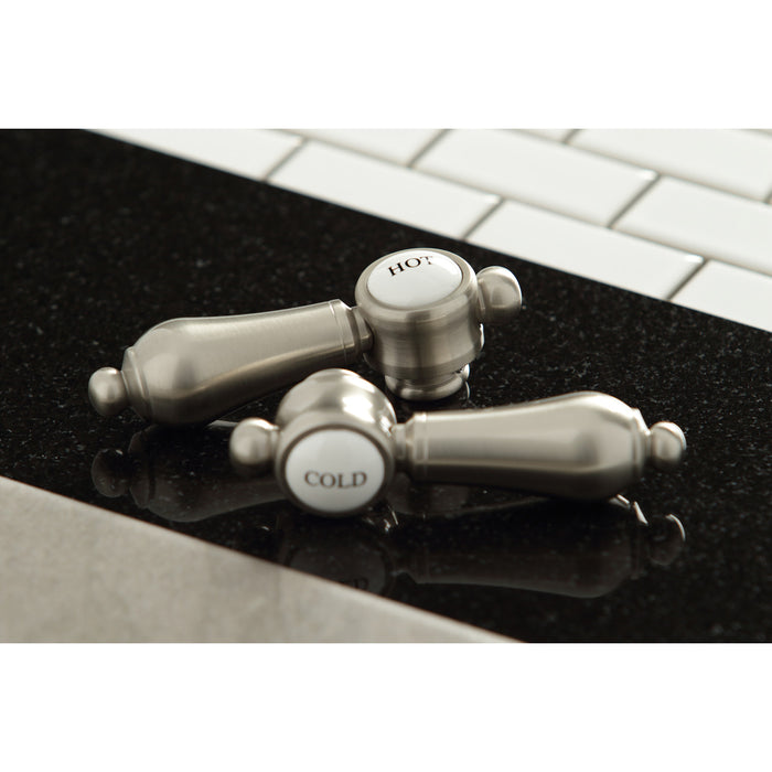 Kingston Heirloom AE7T8BAL - Heirloom Three-Handle 2-Hole Tub Wall Mount Clawfoot Tub Faucet with Hand Shower, Brushed Nickel