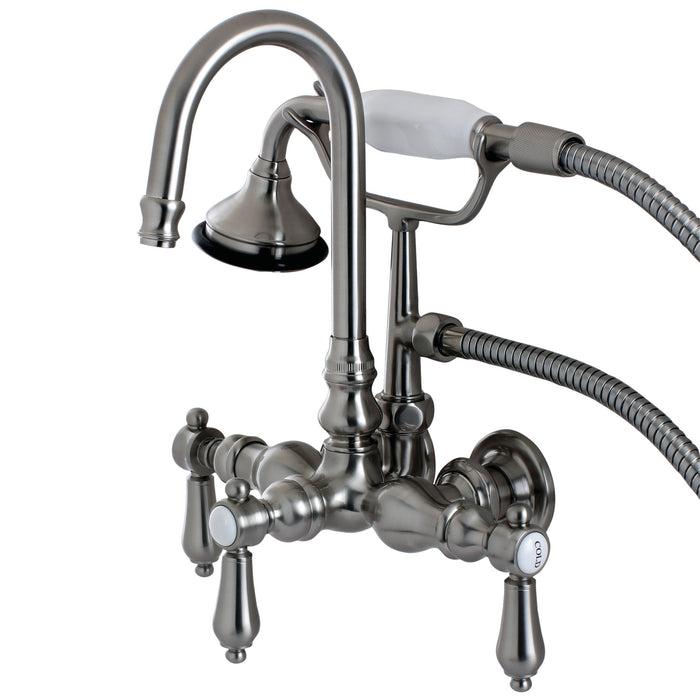 Kingston Heirloom AE7T8BAL - Heirloom Three-Handle 2-Hole Tub Wall Mount Clawfoot Tub Faucet with Hand Shower, Brushed Nickel