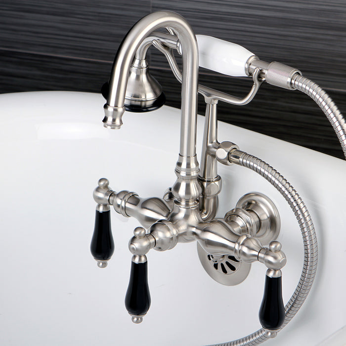 Kingston Heirloom AE7T8PKL - Duchess Three-Handle 2-Hole Tub Wall Mount Clawfoot Tub Faucet with Hand Shower, Brushed Nickel