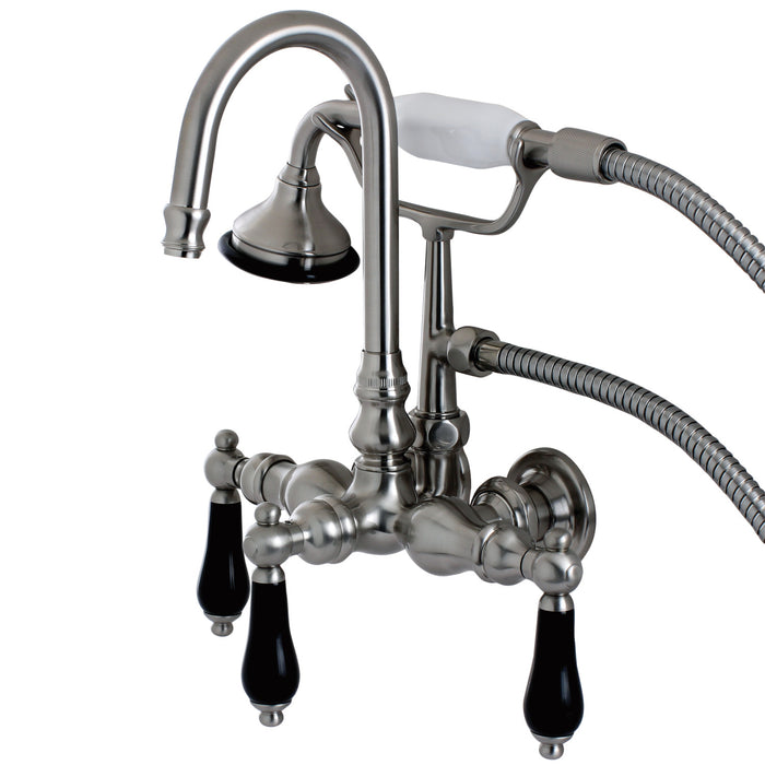 Kingston Heirloom AE7T8PKL - Duchess Three-Handle 2-Hole Tub Wall Mount Clawfoot Tub Faucet with Hand Shower, Brushed Nickel
