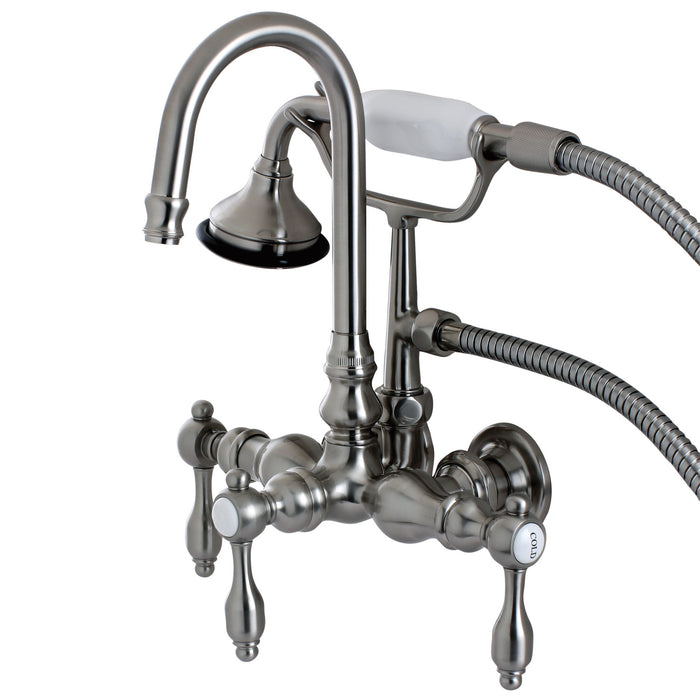 Kingston Heirloom AE7T8TAL - Tudor Three-Handle 2-Hole Tub Wall Mount Clawfoot Tub Faucet with Hand Shower, Brushed Nickel