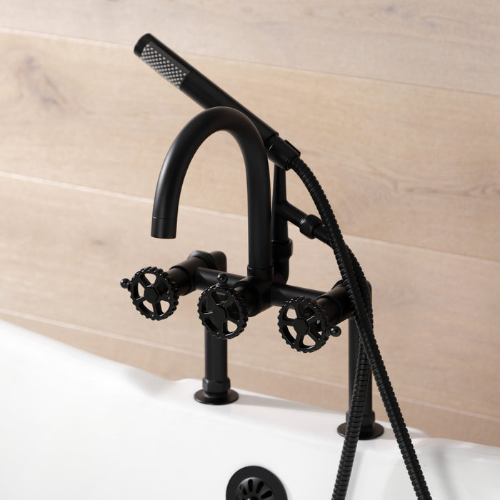 Kingston Sona AE8100CG - Fuller Three-Handle 2-Hole Deck-Mount Clawfoot Tub Faucet with Hand Shower, Matte Black