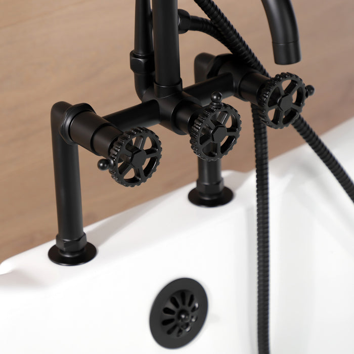 Kingston Sona AE8100CG - Fuller Three-Handle 2-Hole Deck-Mount Clawfoot Tub Faucet with Hand Shower, Matte Black