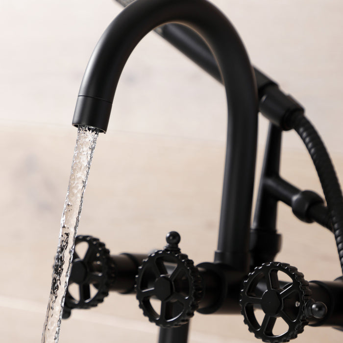 Kingston Sona AE8100CG - Fuller Three-Handle 2-Hole Deck-Mount Clawfoot Tub Faucet with Hand Shower, Matte Black